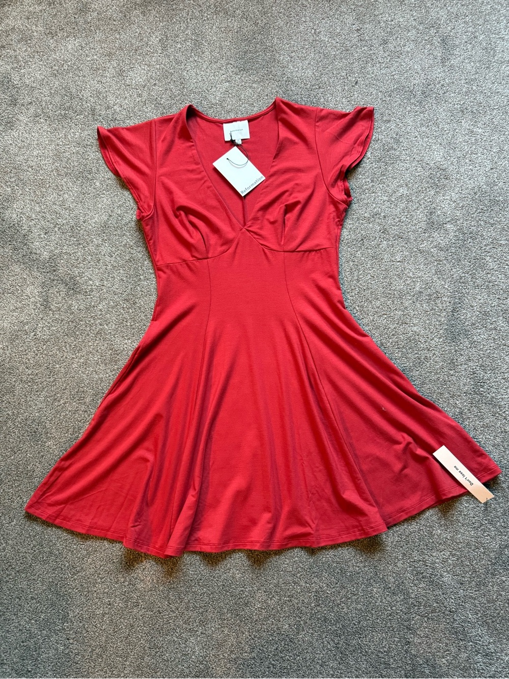 Reformation Crimson V‑Neck Fit & Flare Mini Dress